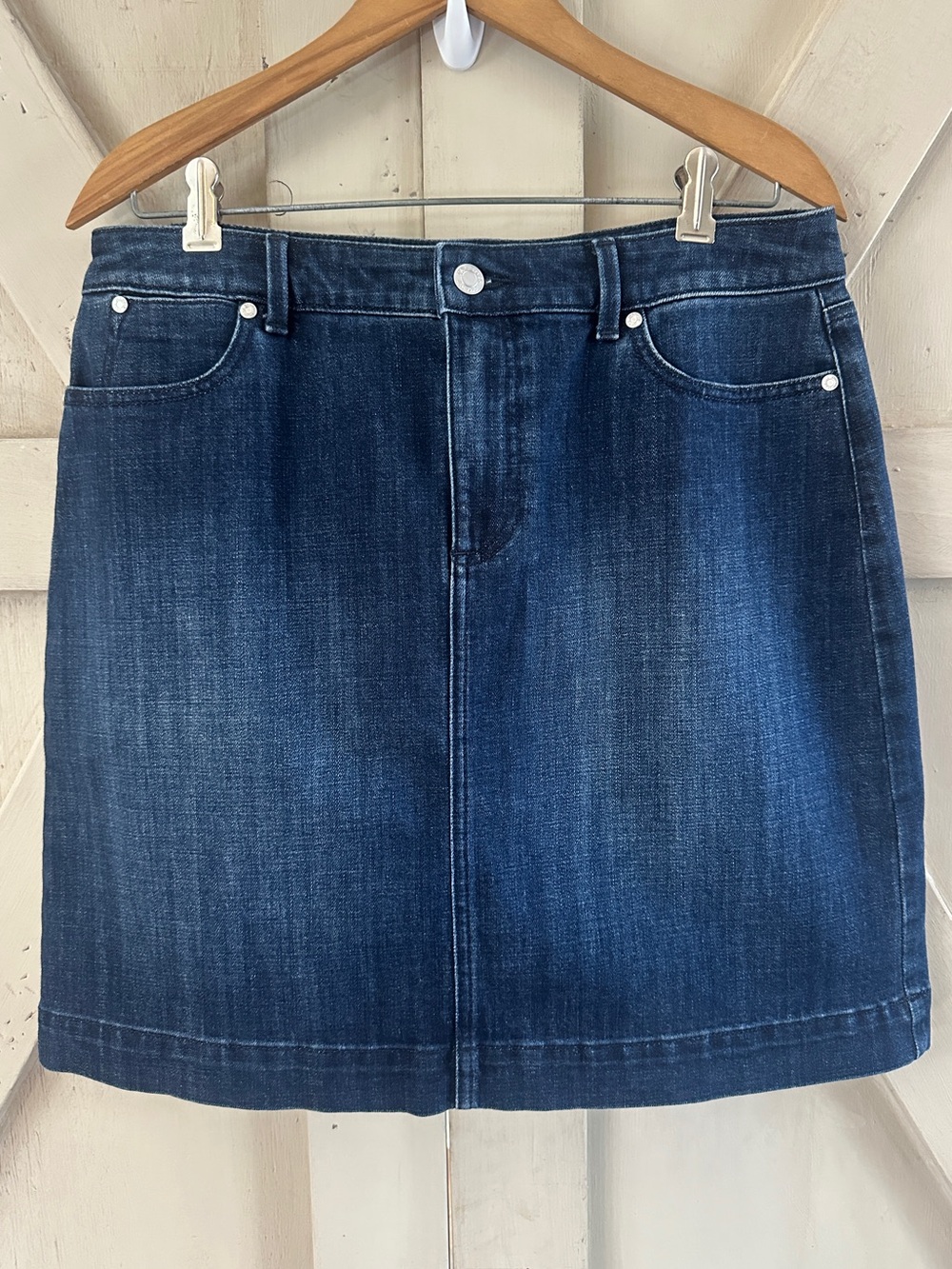 Talbots Women’s Size 10 Dark Wash Denim Jean Skirt Stretch A-Line